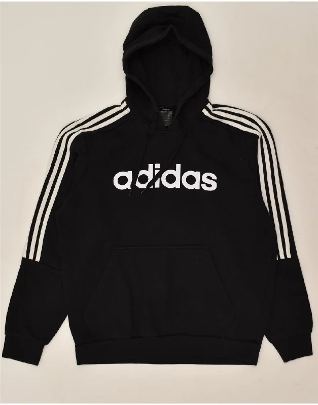 ADIDAS Mens Graphic Hoodie Jumper Large Black Cotton Hoodie with Typography Text Message