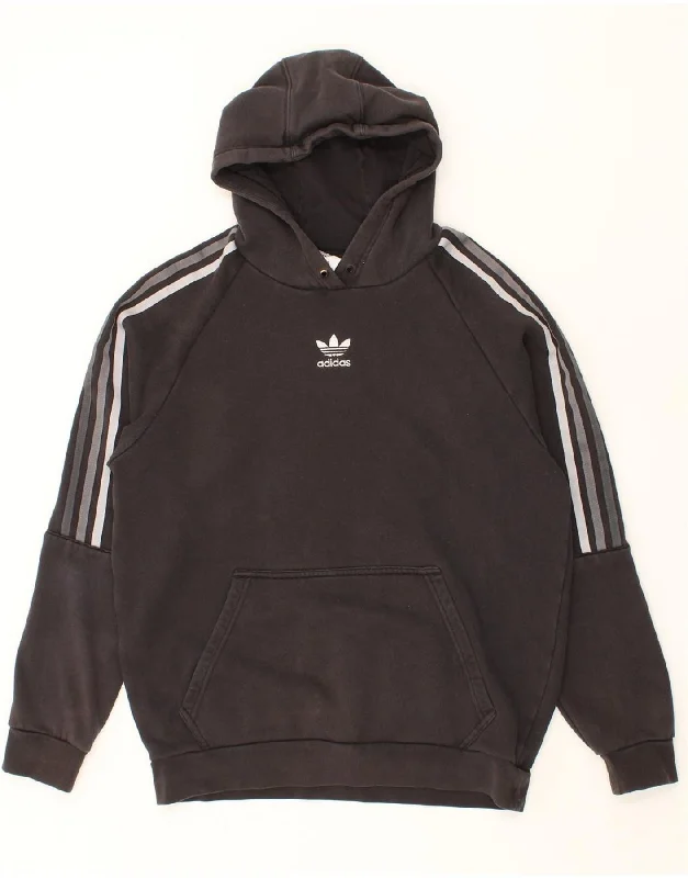 ADIDAS Mens Graphic Hoodie Jumper Medium Grey Cotton Hoodie with Hem Ribbing Snug Secure