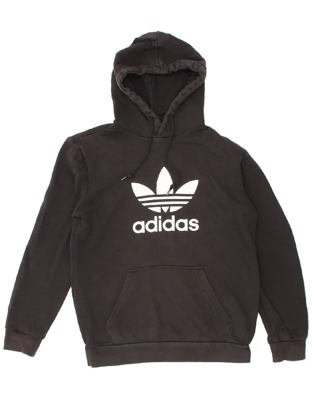 ADIDAS Mens Graphic Hoodie Jumper Small Black Cotton Hoodie with Elastic Cuffs Stretchable Comfortable