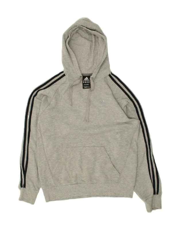 ADIDAS Mens Hoodie Jumper Small Grey Cotton Hoodie with V-Neck Classic Versatile