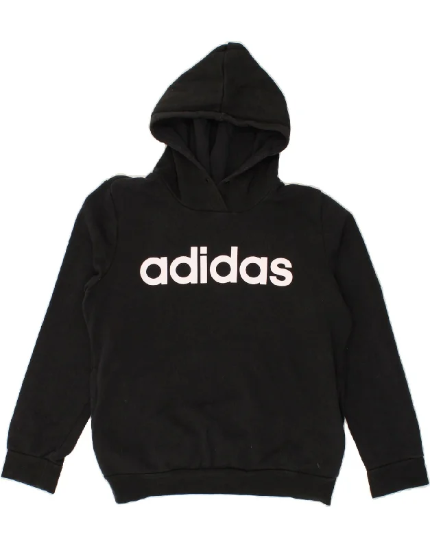 ADIDAS Womens Graphic Hoodie Jumper UK 16 Large Black Cotton Hoodie Sweatshirt Pullover