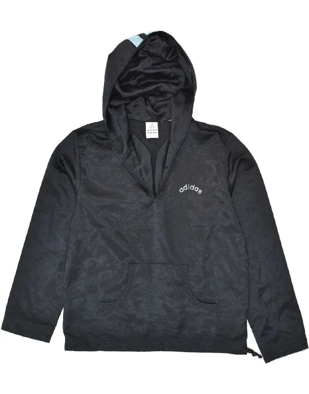 ADIDAS Womens Hoodie Jumper UK 12 Medium  Navy Blue Hoodie with Illustration Artistic Creative