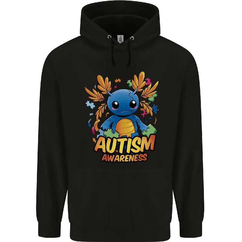 Axolottle Autism Awareness Autistic Mens 80% Cotton Hoodie Hoodie with Distressed Vintage Worn