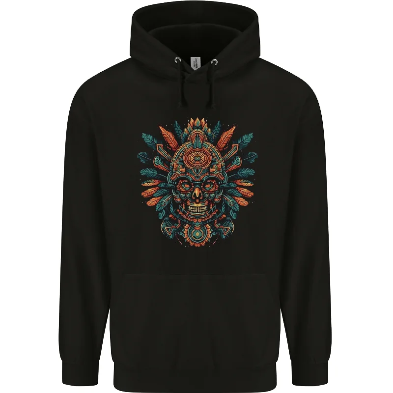 Aztec Skull Mexico Mens 80% Cotton Hoodie Hoodie with Sequins Glamorous Eye-catching