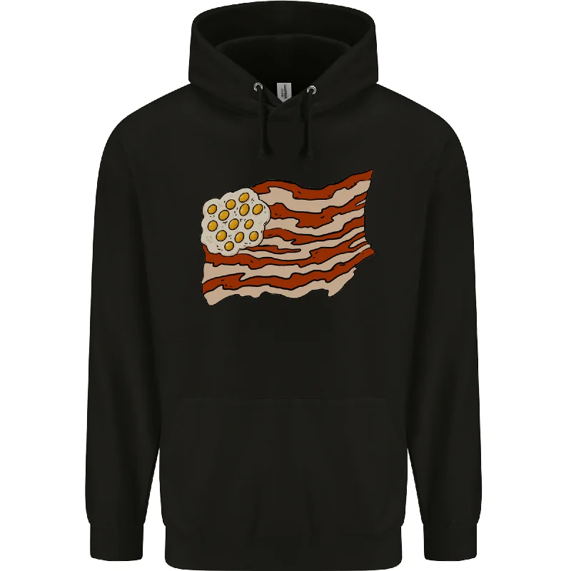 Bacon Egg Stars and Stripes Flag Funny USA Mens 80% Cotton Hoodie Hoodie with Color Block Contrast Stylish