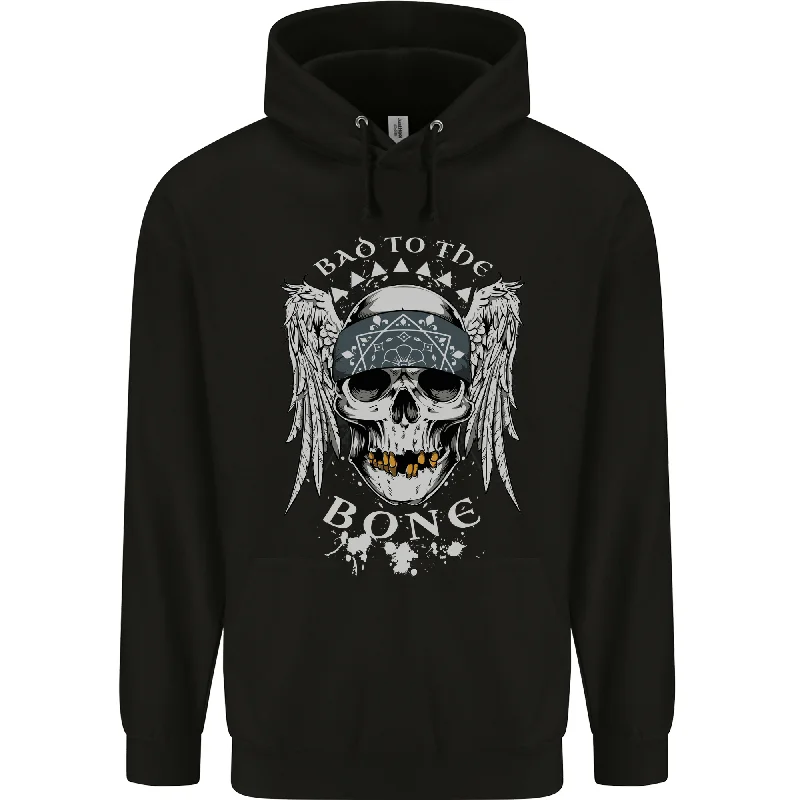 Bad 2 the Bone Biker Skull Angel Motorcycle Mens 80% Cotton Hoodie Hoodie with Hem Drawcord Adjustable Customizable