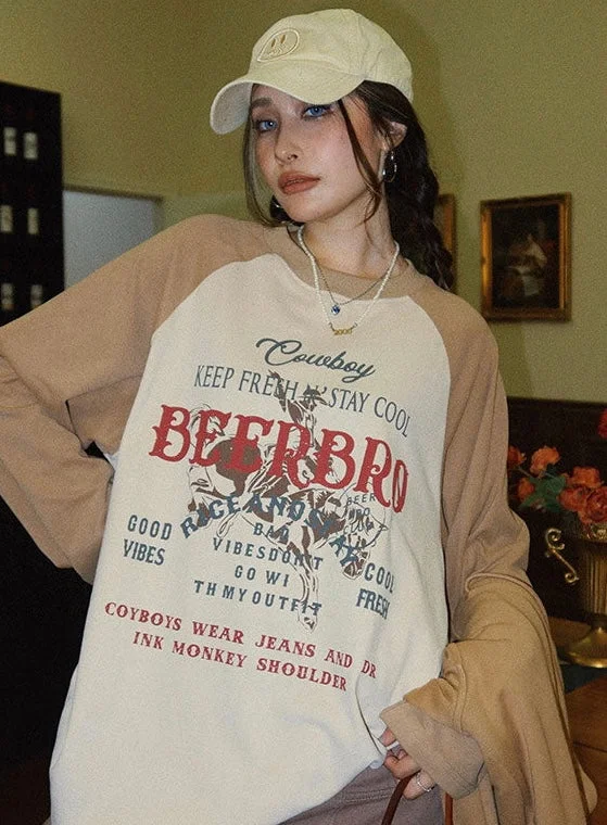 BEERBRO Graphic Letter Print Patchwork Long Sleeve Sweatshirt Hoodie with Drawstring Waist Adjustable Fitted