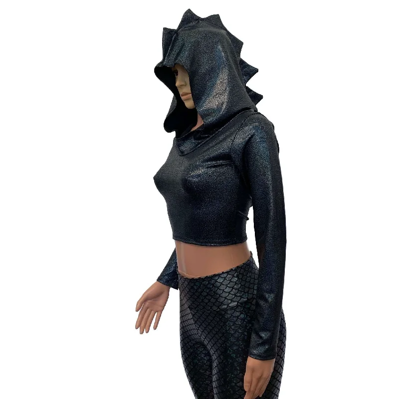 Black Dragon Spike Holographic Long Sleeve Hoodie Top Hoodie with Raglan Sleeves Sporty Comfortable