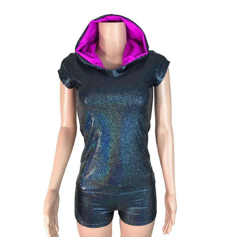 SALE - MEDIUMFull Length Cap Sleeve Hoodie Top Hoodie with Zipper Placket Modern Functional