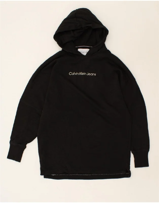 CALVIN KLEIN JEANS Mens Graphic Hoodie Jumper Small Black Cotton Hoodie with Applique Textured Unique