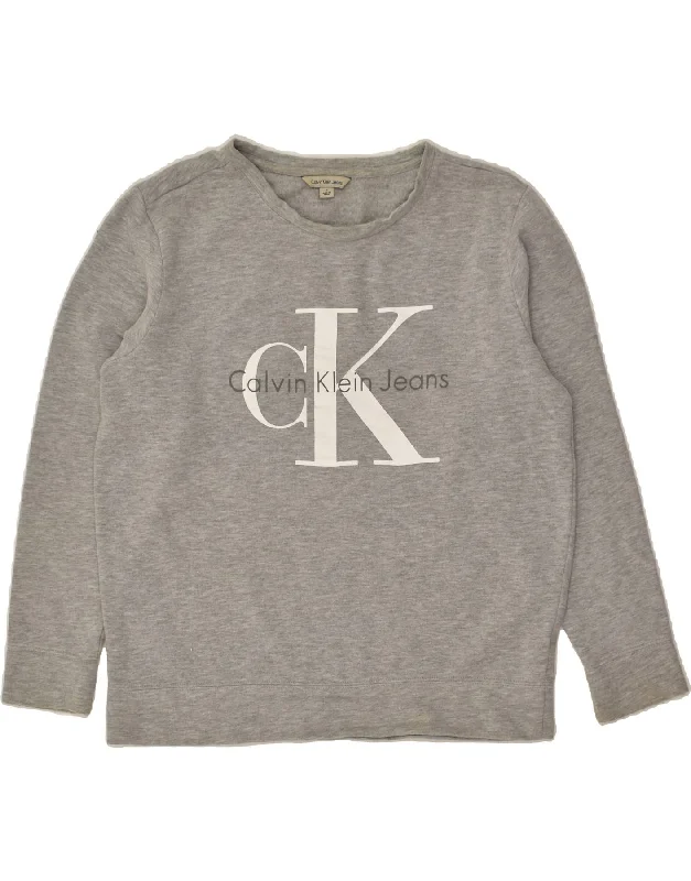 CALVIN KLEIN Mens Graphic Hoodie Jumper Small Grey Cotton Hoodie with Drawcord Adjustable Secure