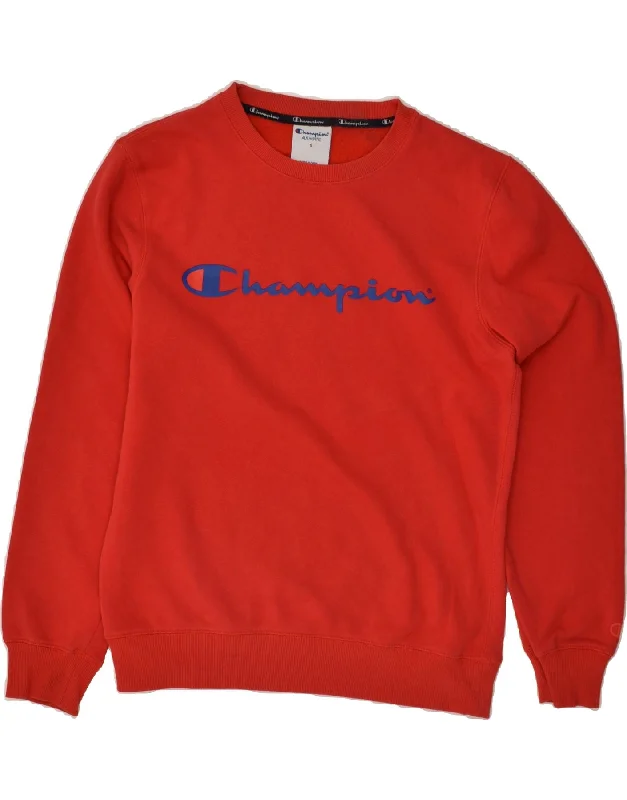 CHAMPION Mens Graphic Sweatshirt Jumper Small Red Cotton Hoodie with Lace Feminine Delicate