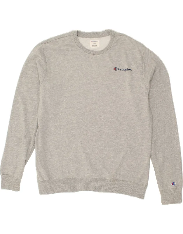 CHAMPION Mens Sweatshirt Jumper XL Grey Cotton Hoodie with Button Classic Timeless