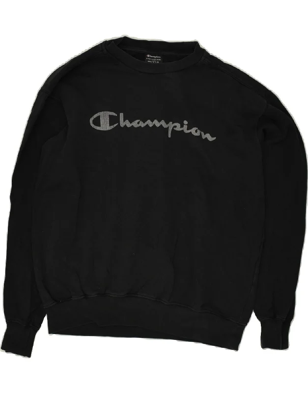 CHAMPION Womens Oversized Graphic Sweatshirt Jumper UK 16 Large Black Hoodie Jacket Zipper Layering