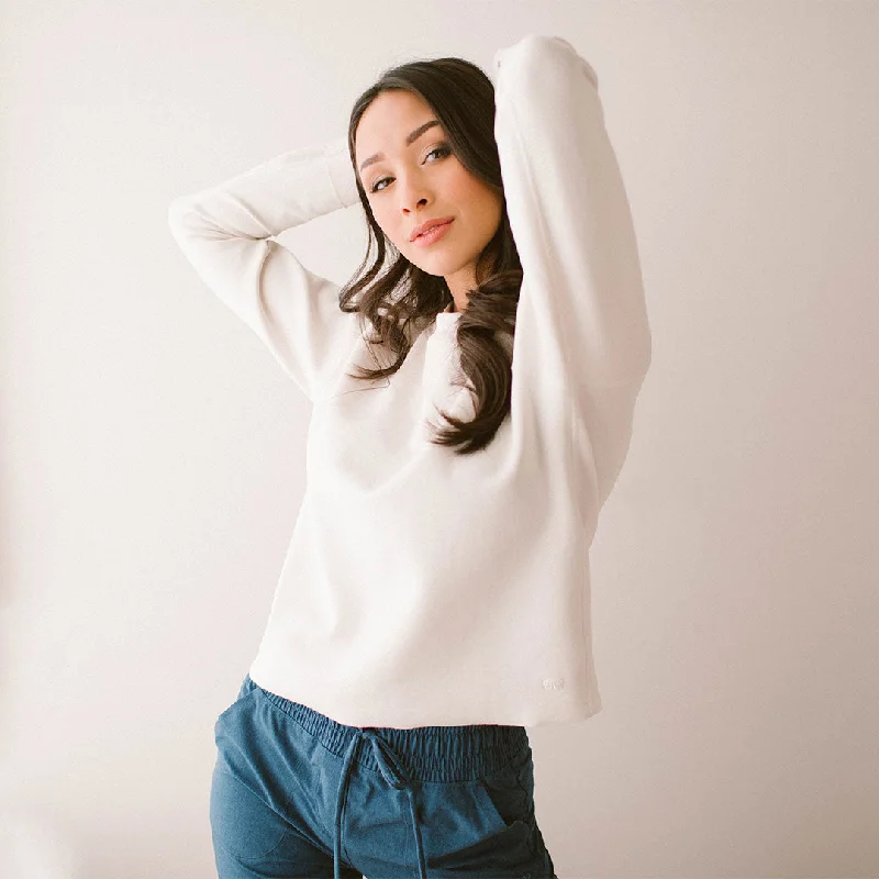 Cream Neo Sweatshirt Hoodie with Side Slits Relaxed Casual