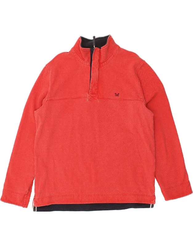 CREW CLOTHING Mens Zip Neck Sweatshirt Jumper XL Red Cotton Hoodie with Half-Zip Sporty Casual