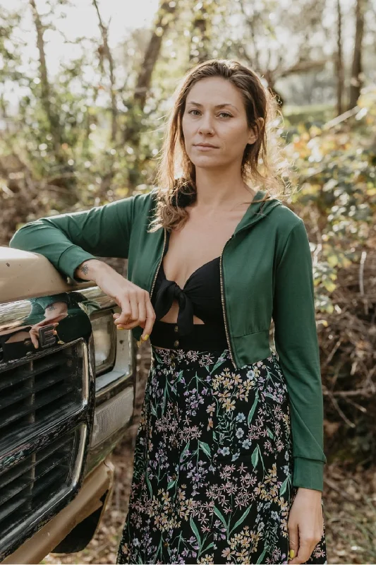 Cropped Hoodie in Fern Green Modal Hoodie with Embroidery Detailed Premium