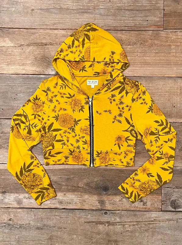 Cropped Hoodie In Sunshine Marigold Hoodie with Zipper Placket Modern Functional