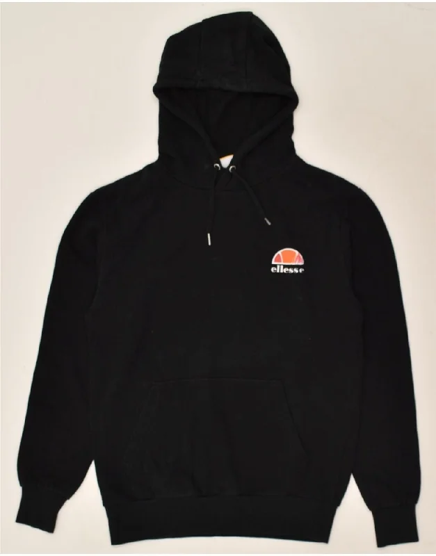 ELLESSE Mens Hoodie Jumper Medium Black Cotton Hoodie with Cropped Fit Short Trendy
