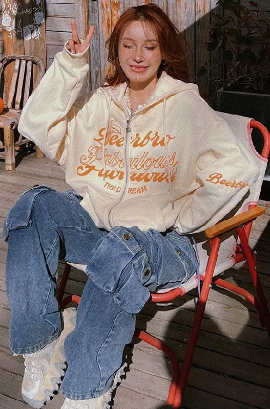 Fabulous Graphic Letter Embroidery Long Sleeve Zip Up Hoodie Hoodie Sweatshirt Pullover