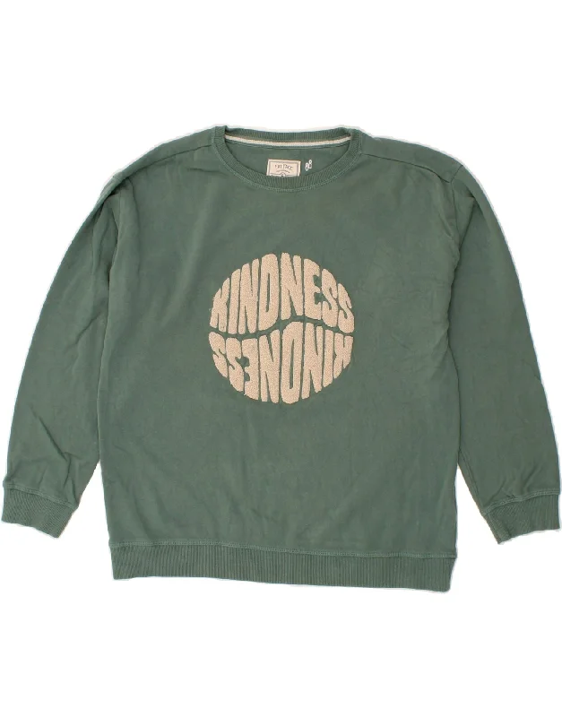 FAT FACE Womens Oversized Graphic Sweatshirt Jumper UK 12 Medium Green Hoodie with Hem Contrast Bold Stylish