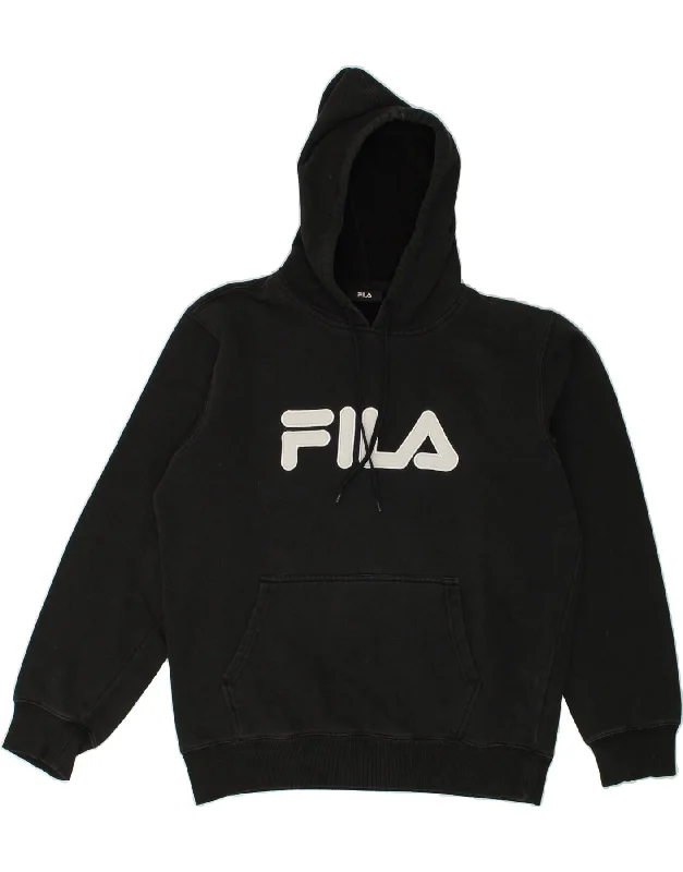 FILA Mens Graphic Hoodie Jumper Medium Black Cotton Hoodie with Emblem Brand Identity