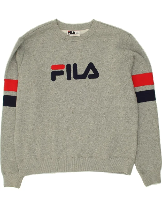 FILA Mens Graphic Sweatshirt Jumper XL Grey Cotton Hoodie with Turtle Neck Cozy Winter