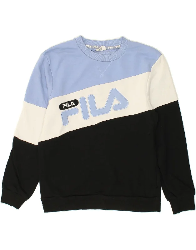 FILA Womens Graphic Sweatshirt Jumper UK 10 Small Multicoloured Hoodie with Tie-Dye Psychedelic Retro