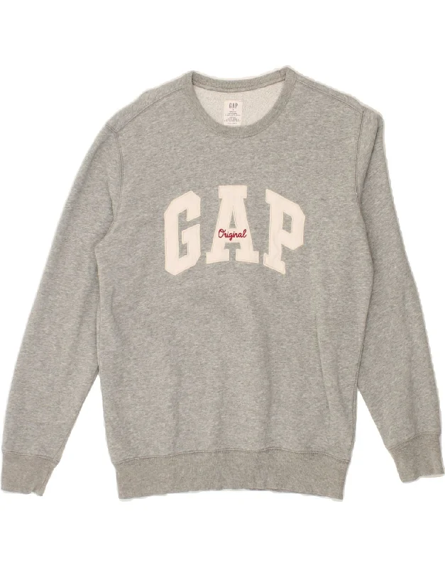 GAP Mens Graphic Sweatshirt Jumper Small Grey Cotton Hoodie with Embroidery Detailed Premium