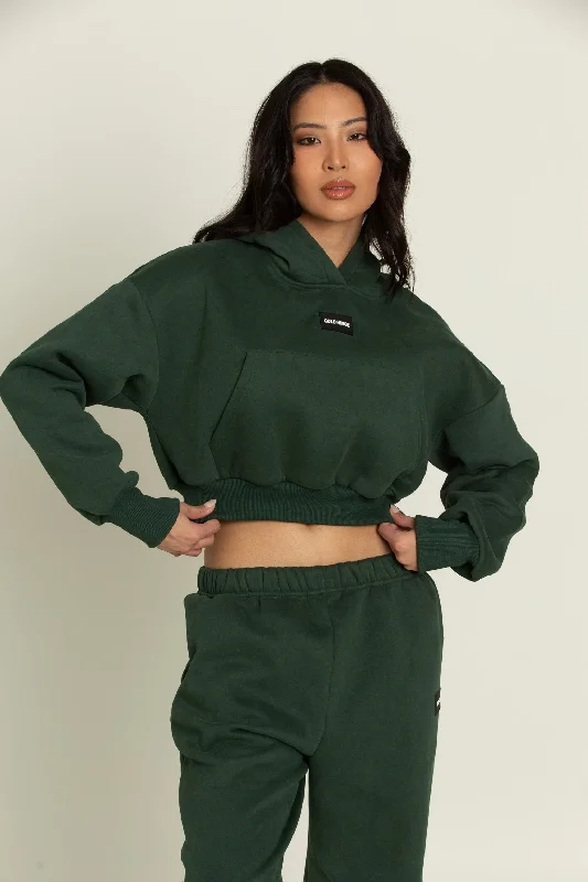 Hunter Green GH Cropped Hoodie Hoodie with Drop Shoulder Relaxed Streetwear
