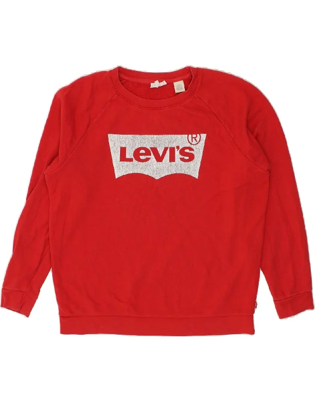 LEVI'S Mens Graphic Sweatshirt Jumper Medium Red Cotton Hoodie with Reflective Safety Nightwear