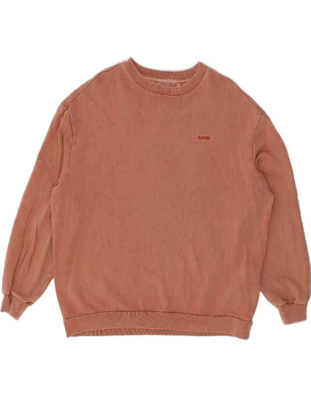 LEVI'S Mens Loose Fit Sweatshirt Jumper Small Orange Cotton Hoodie with Typography Text Message