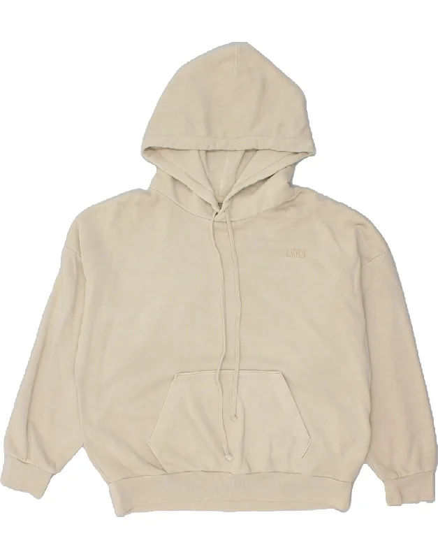 LEVI'S Womens Oversized Hoodie Jumper UK 10 Small Beige Cotton Hoodie Crop Top Short Trendy