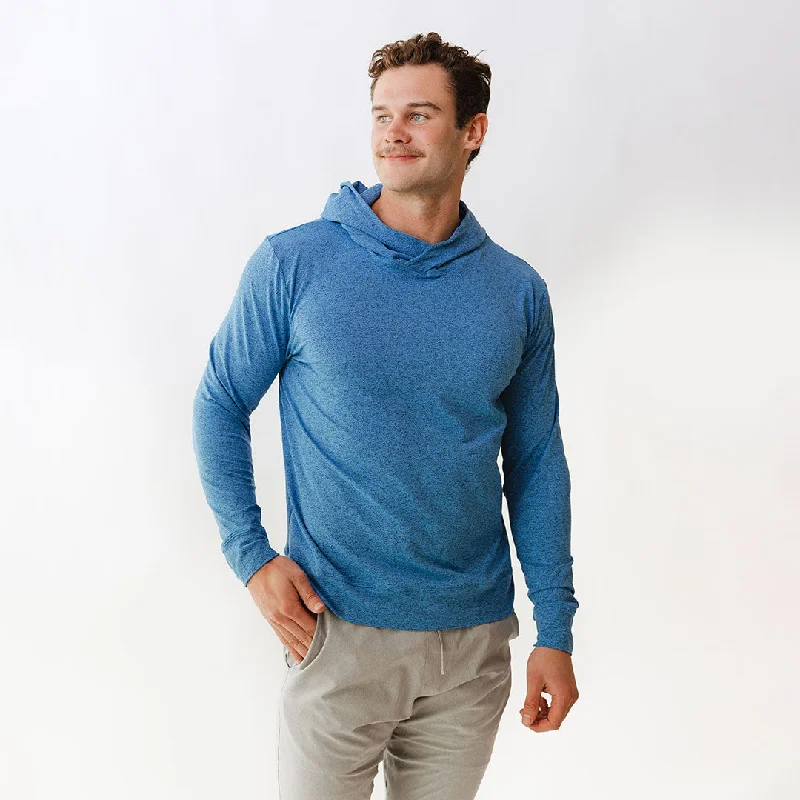 Men's Travel Hoodie, Cobalt Hoodie with Button Classic Timeless