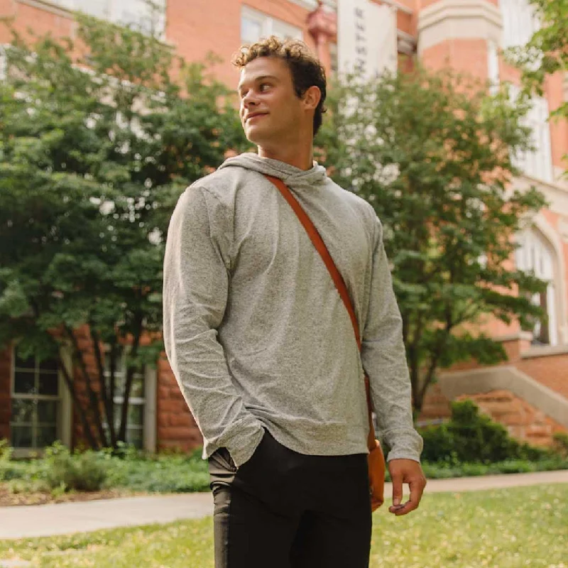 Men's Travel Hoodie, Heather Grey Hoodie with Slit Hem Functional Movement