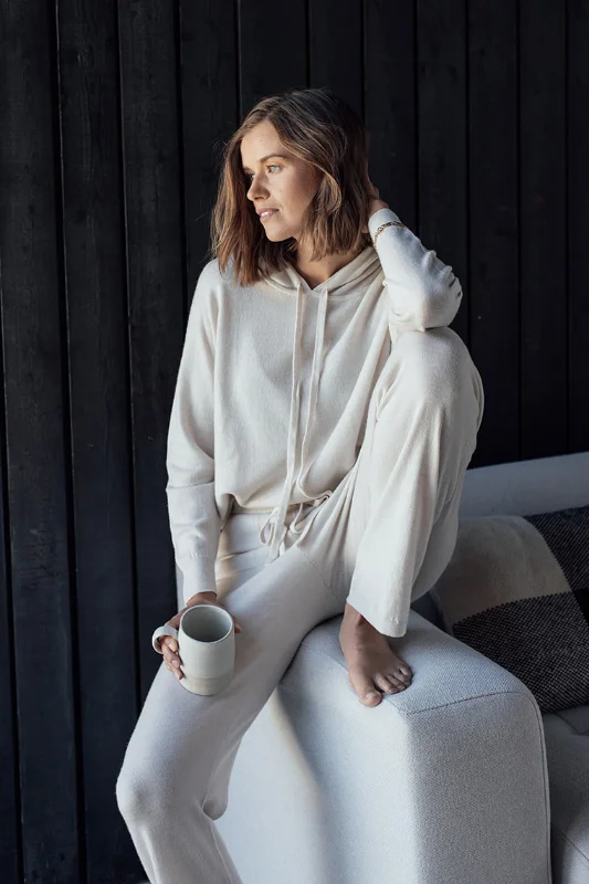 Merino Hoodie - Milk Hoodie with Distressed Vintage Worn