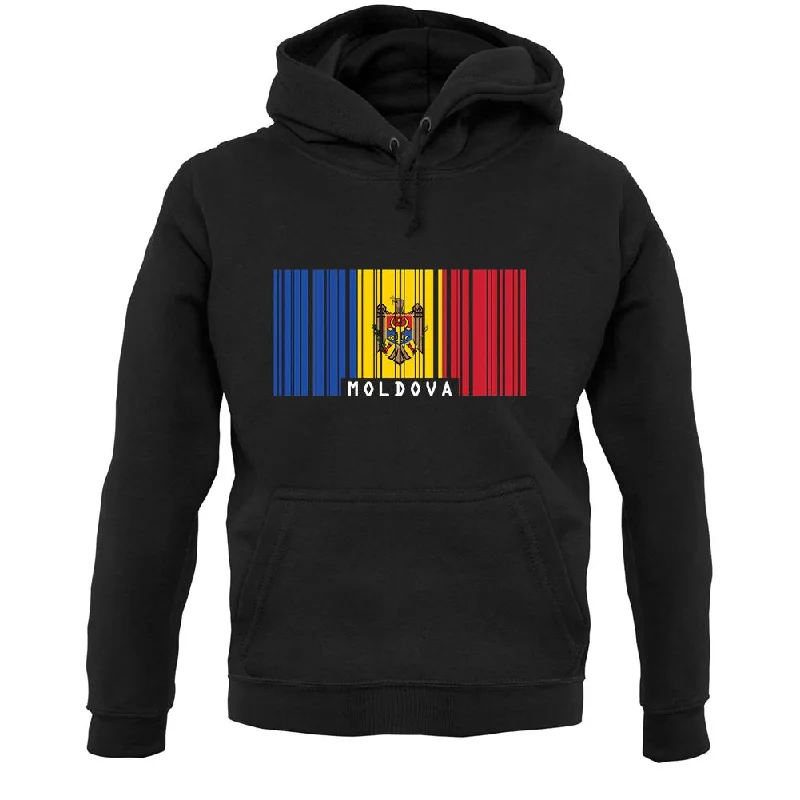 Moldova Barcode Style Flag Unisex Hoodie Hoodie with Raw Hem Edgy Unfinished