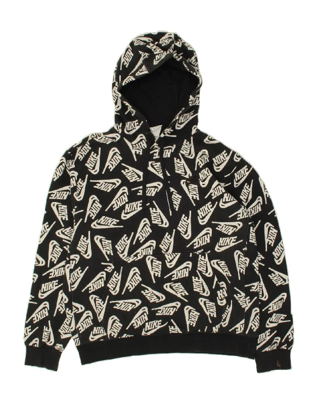 NIKE Mens Graphic Hoodie Jumper Medium Black Cotton Hoodie with Neon Bright Vibrant
