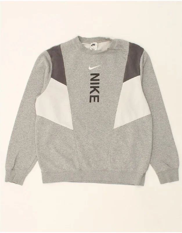 NIKE Mens Graphic Sweatshirt Jumper Medium Grey Colourblock Cotton Hoodie with Relaxed Fit Easy Casual
