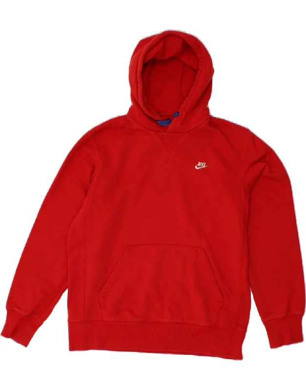NIKE Mens Hoodie Jumper Large Red Cotton Hoodie with Neon Bright Vibrant