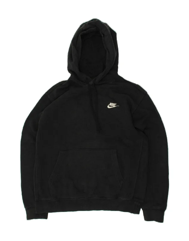 NIKE Mens Hoodie Jumper Medium Black Polyester Hoodie with Batwing Sleeves Loose Dramatic