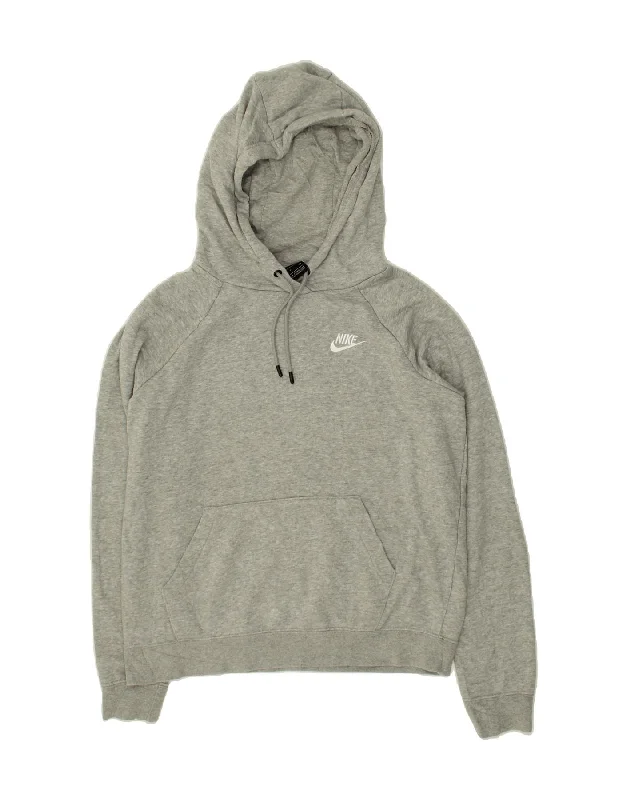 NIKE Mens Hoodie Jumper Small Grey Cotton Hoodie with Frayed Bohemian Relaxed