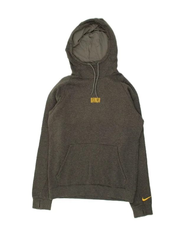 NIKE Mens Hoodie Jumper Small Grey Cotton Hoodie with Reflective Safety Nightwear