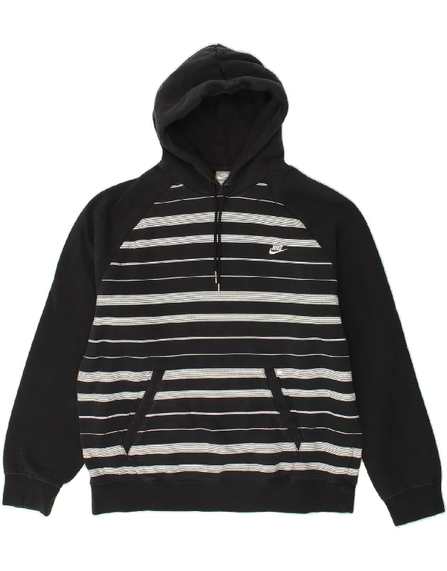 NIKE Mens Hoodie Jumper UK 39/41 Medium Navy Blue Striped Cotton Hoodie with Double Zipper Versatile Adjustable