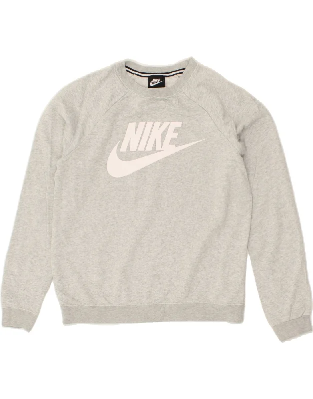 NIKE Womens Graphic Sweatshirt Jumper UK 10 Small Grey Cotton Hoodie with Relaxed Fit Easy Casual