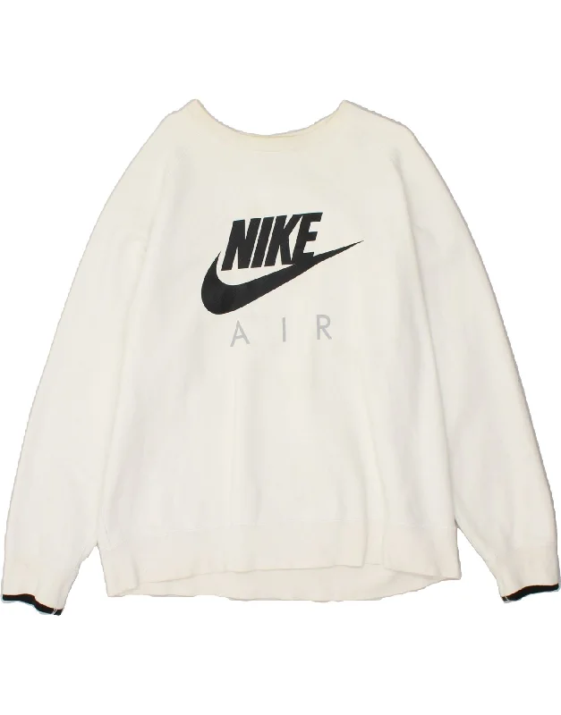 NIKE Womens Tall Graphic Oversized Sweatshirt Jumper UK 18 XL White Cotton Hoodie with Embroidery Detailed Premium