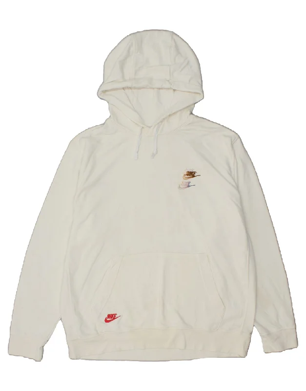 NIKE Womens Tall Oversized Graphic Hoodie Jumper UK 18 XL Off White Cotton Hoodie with Fur Luxurious Winter
