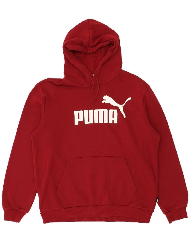 PUMA Mens Graphic Hoodie Jumper Medium Red Cotton Hoodie with Button Placket Classic Preppy