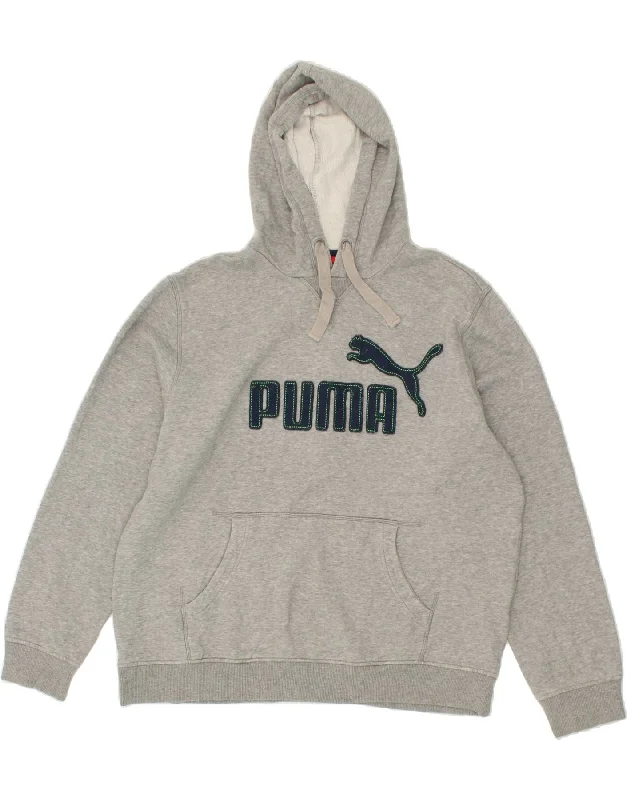 PUMA Mens Graphic Hoodie Jumper XL Grey Cotton Hoodie with Rhinestones Sparkly Elegant