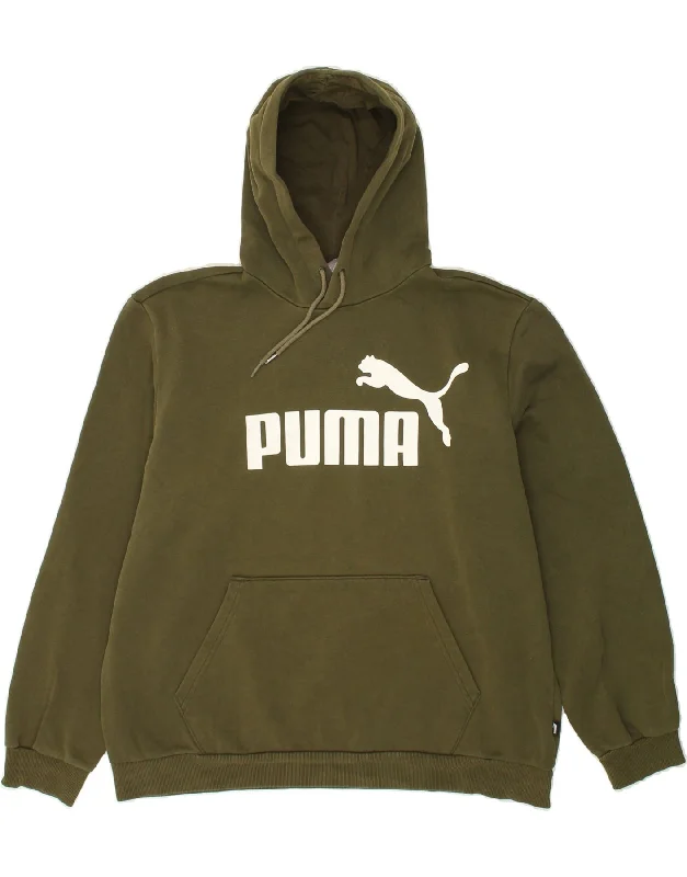 PUMA Mens Graphic Hoodie Jumper XL Khaki Cotton Hoodie with Emblem Brand Identity